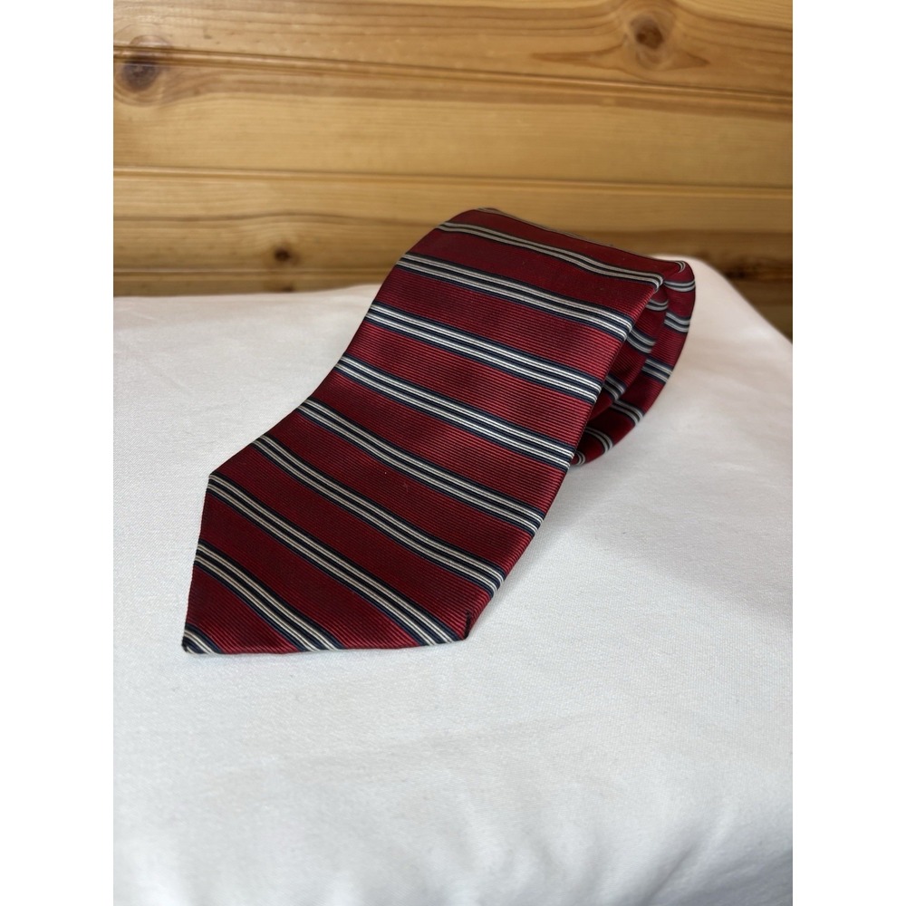 Vintage Brooks Brothers Makers Handmade Silk Striped Tie Red Navy USA‎ Preppy